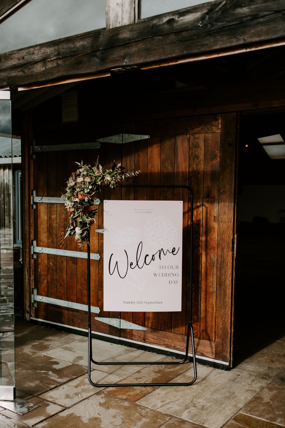 Ambience Venue Styling Wedding signage Hanging Welcome Sign Additonal Floral Arrangement Frame