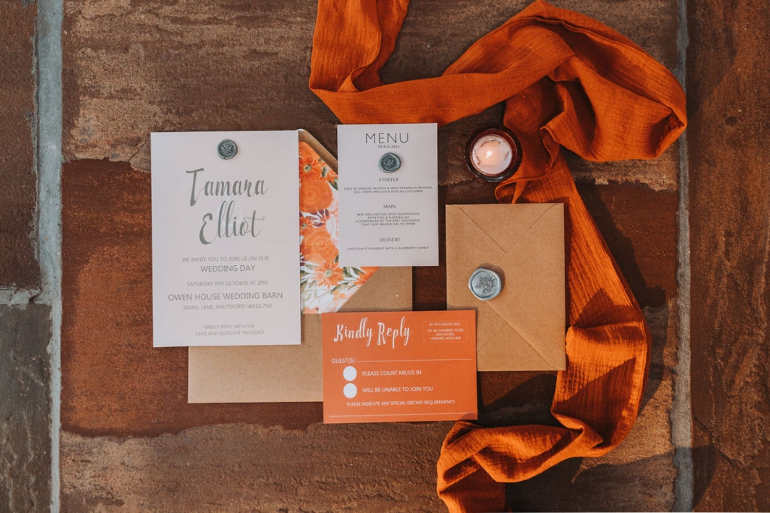 Autumnal wedding stationery Ambience Venue Styling Cheshire