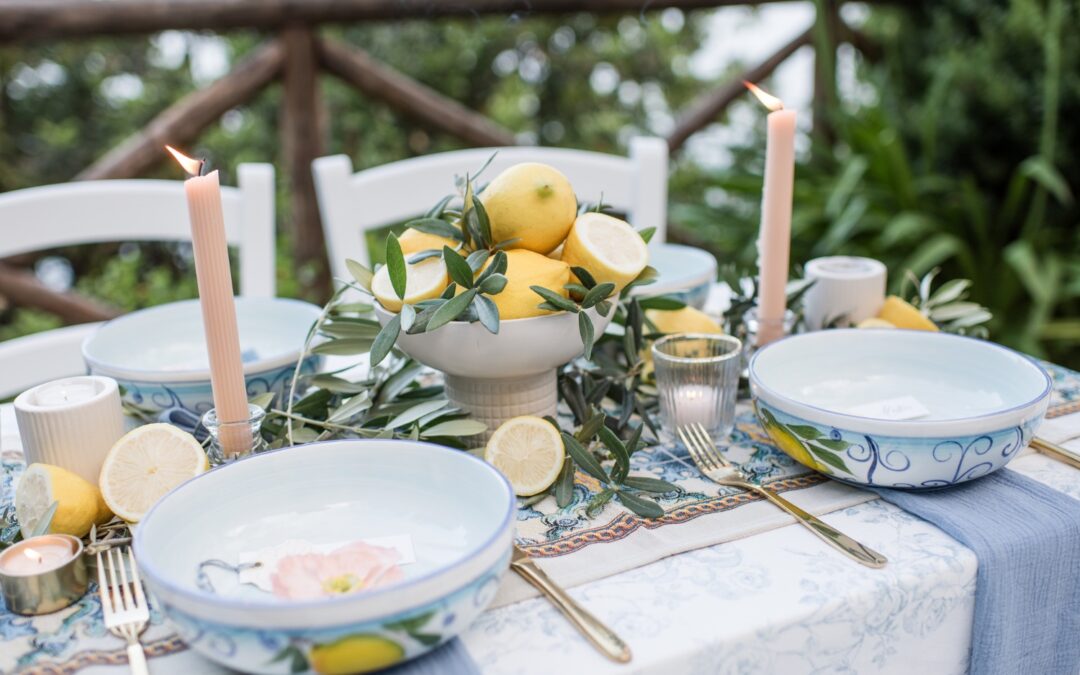 A romantic wedding table setting on the Amalfi Coast