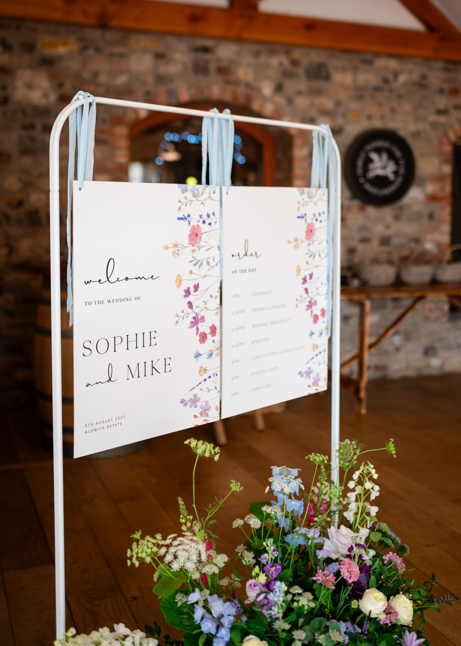 Ambience Venue Styling Bath Bristol Hanging Wedding Signage Summer Wildflowers Personalised Stationery