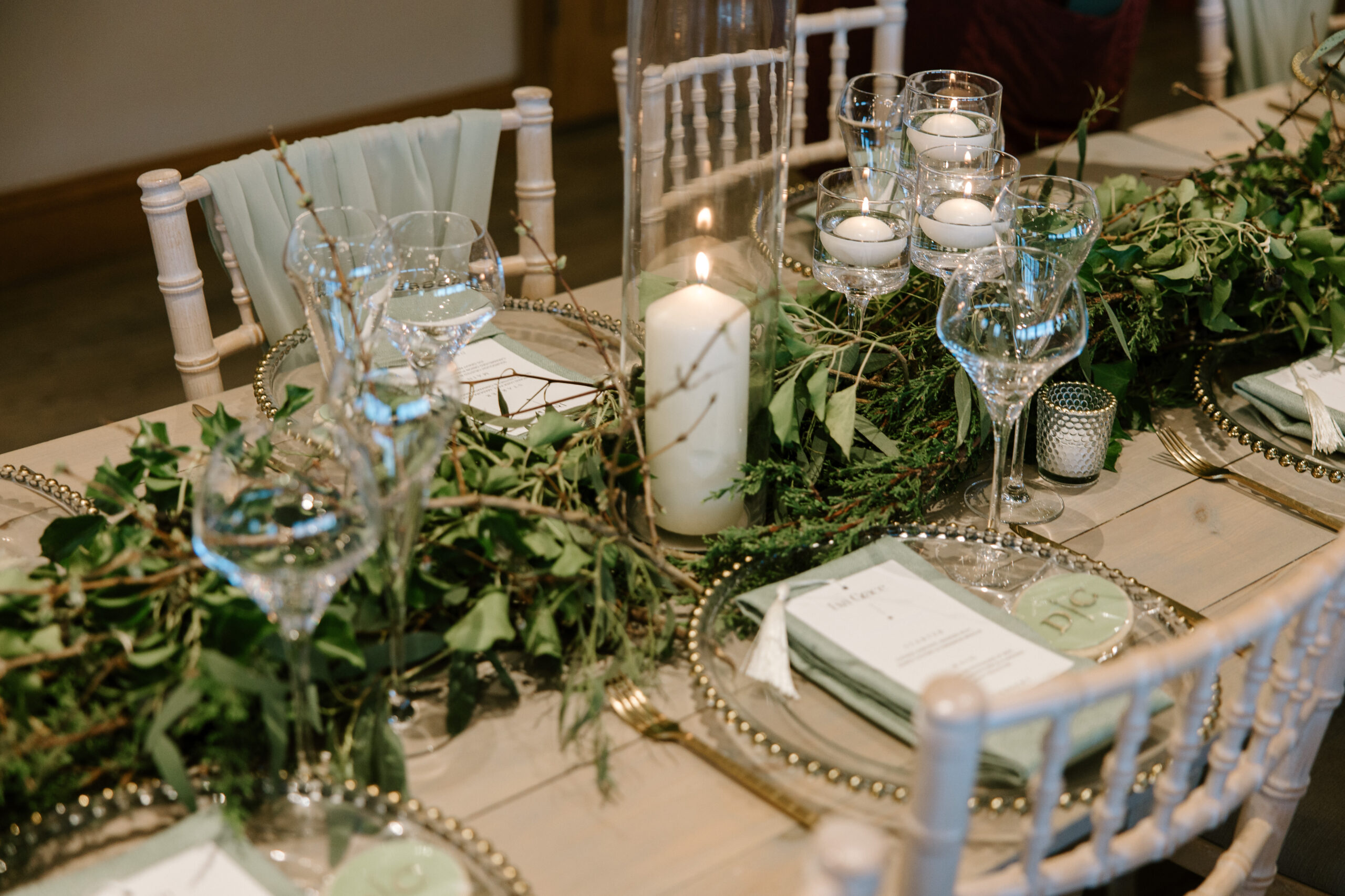 Ambience Venue Styling Green Florals Candelight