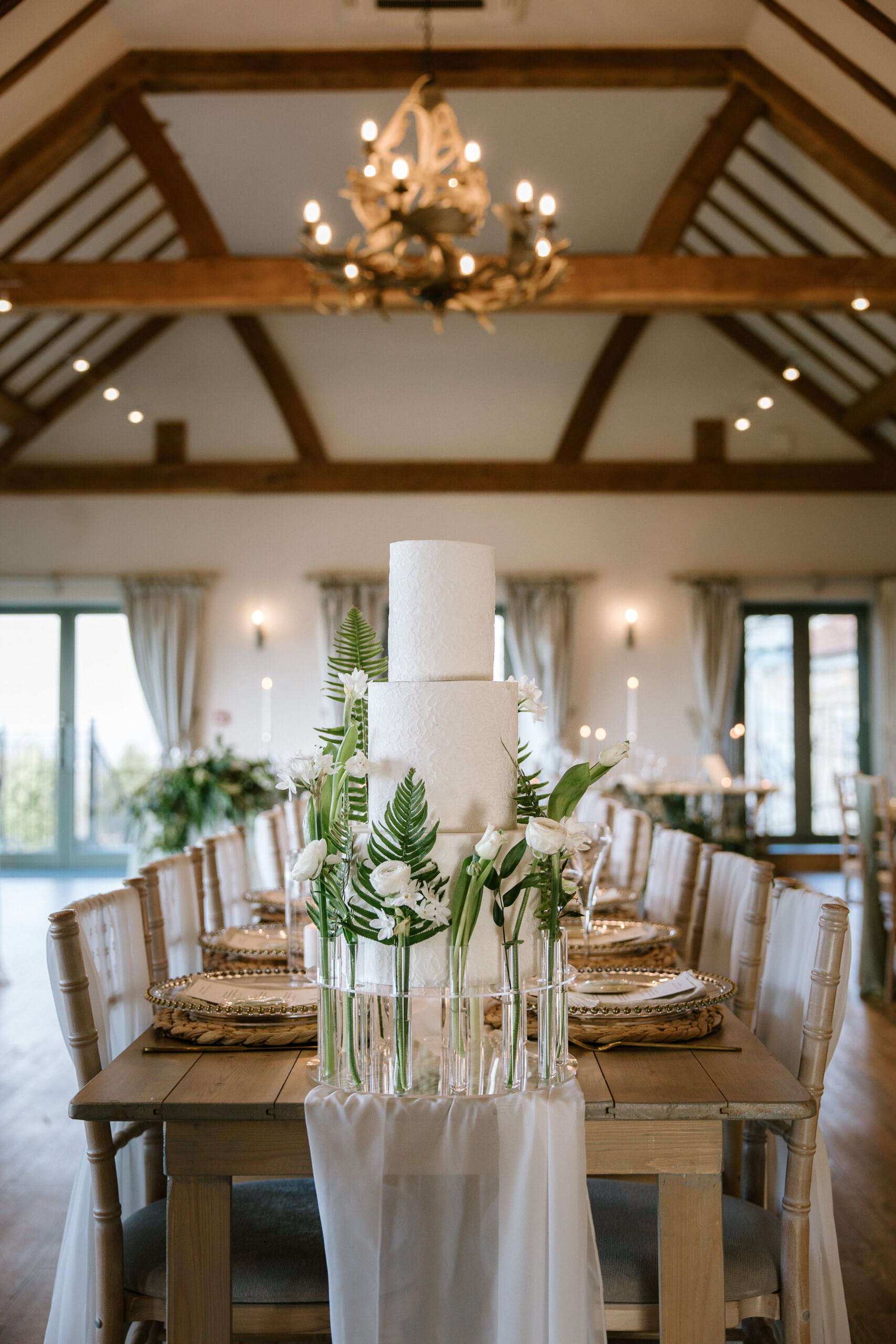 Ambience Venue Styling Green Florals Wedding Cake