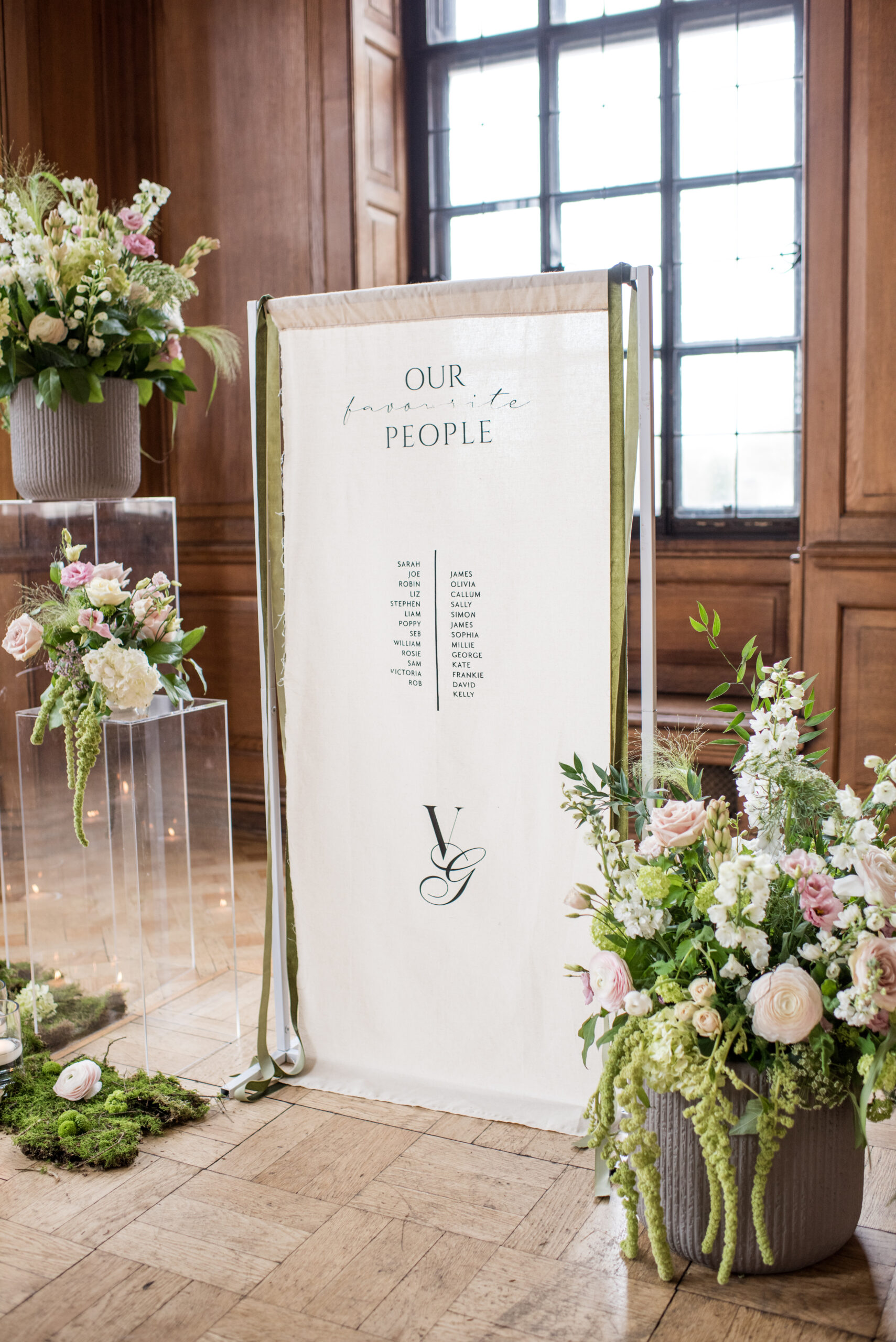 Ambience Venue Styling UK The Grand York Personalised Fabric Hanging Sign Spring Florals Personalised Stationery