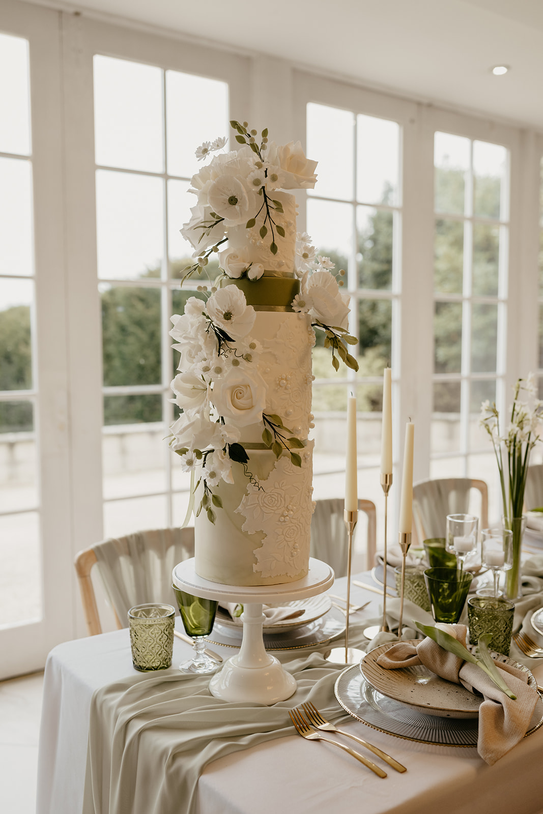Froyle Park Ambience Venue Styling Green Florals Wedding Cake