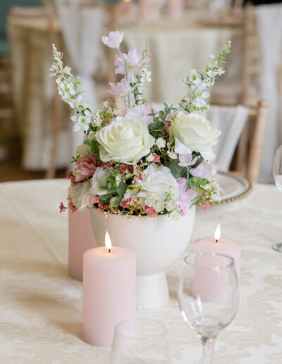 Ambience Venue Styling Pink Candle Floral Centrepieces