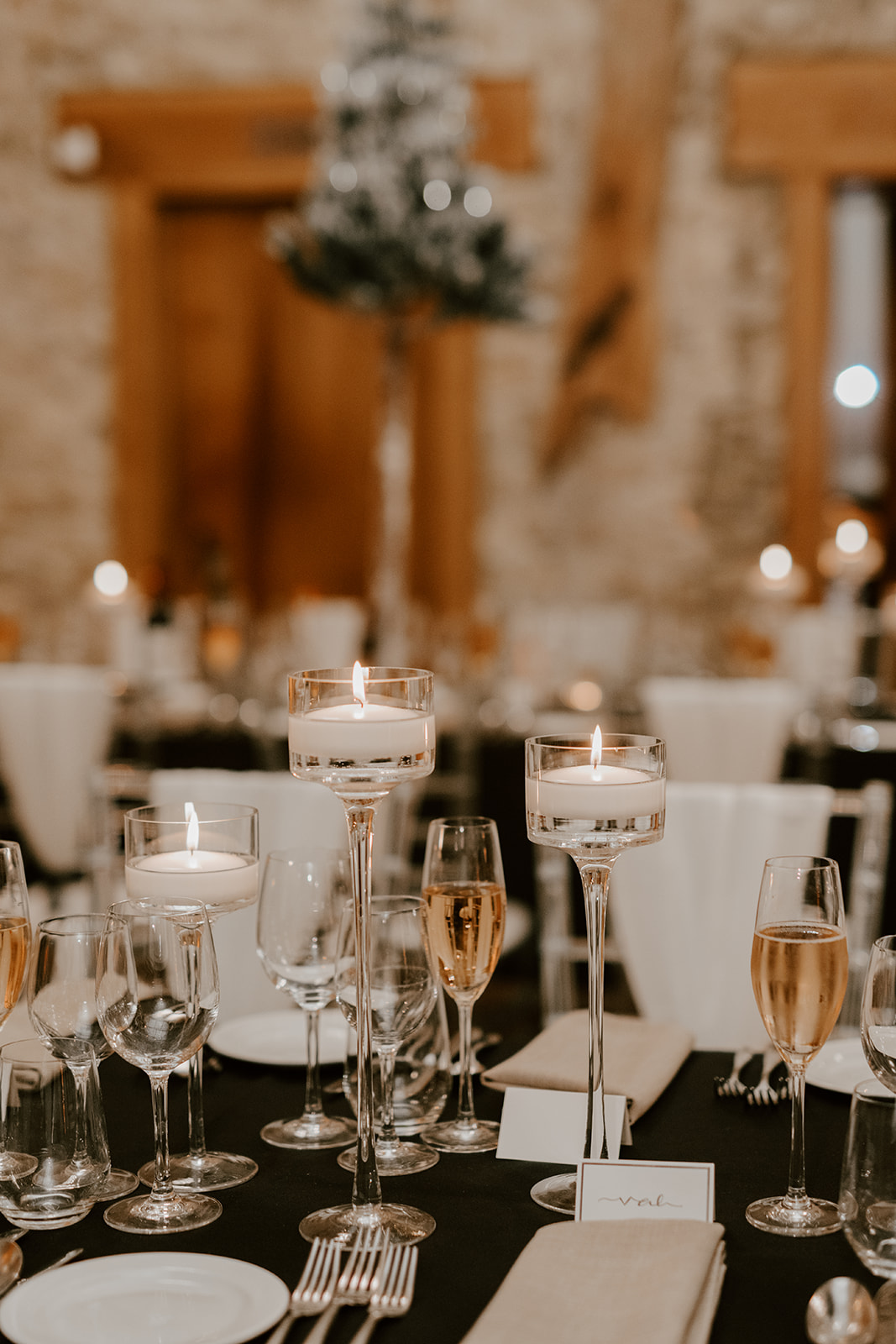 Ambience Venue Styling Buckinghamshire Christmas Themed Wedding Monochrome Candelight Decor