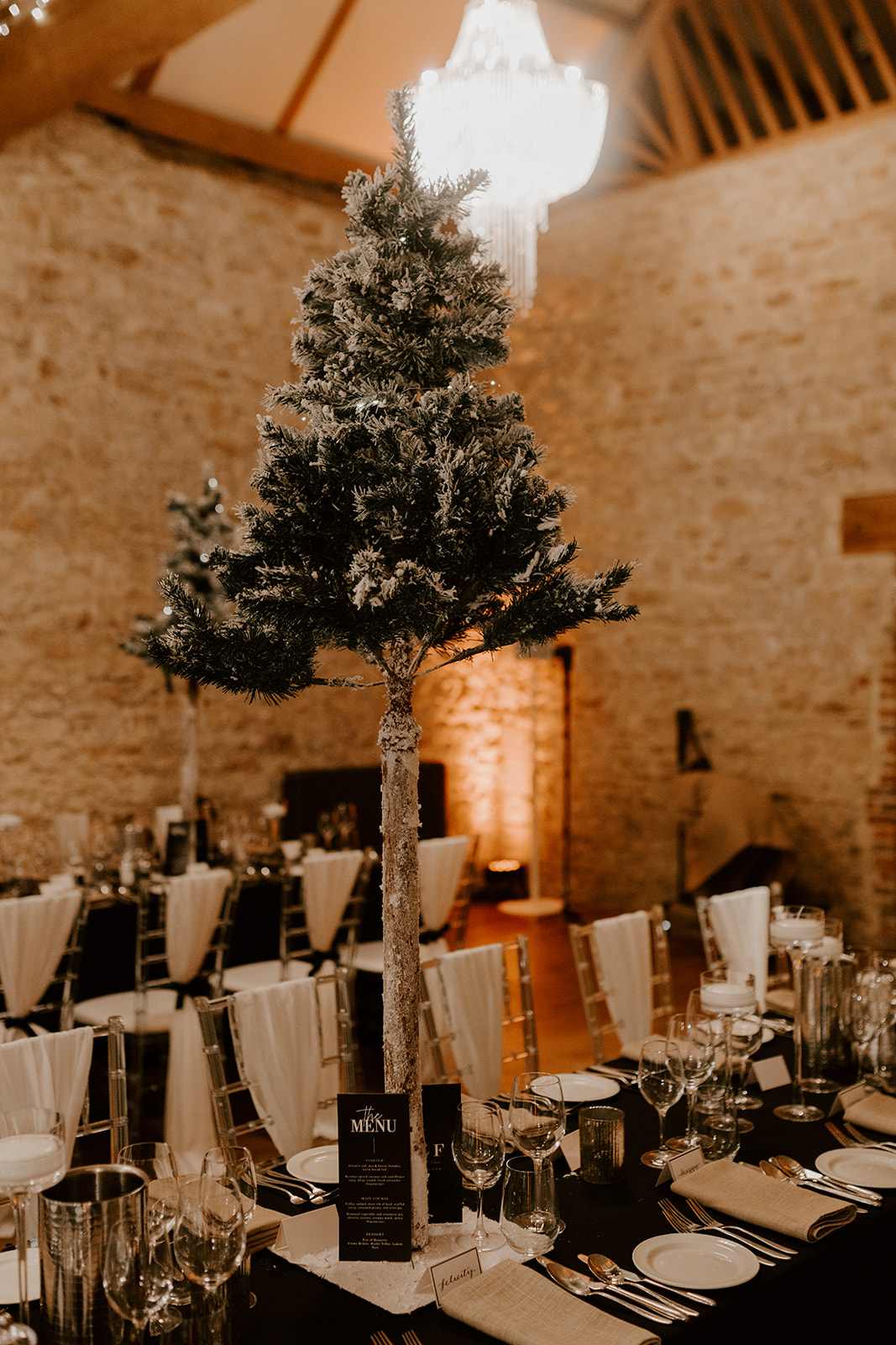 Ambience Venue Styling Buckinghamshire Christmas Themed Wedding Monochrome Centrepieces Tablescapes