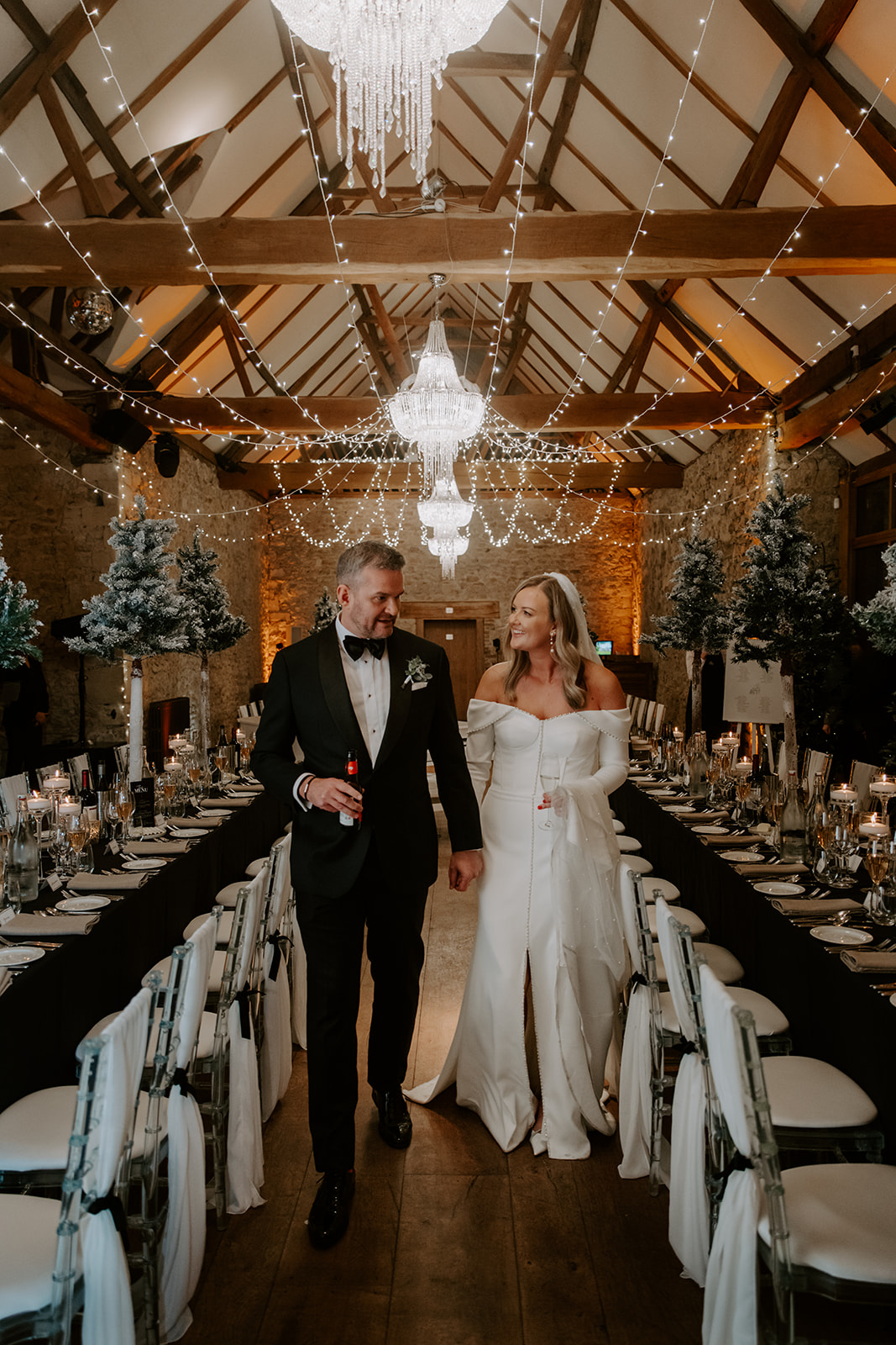 Ambience Venue Styling Buckinghamshire Christmas Themed Wedding Monochrome Real Bride Groom Chair Decor Trending