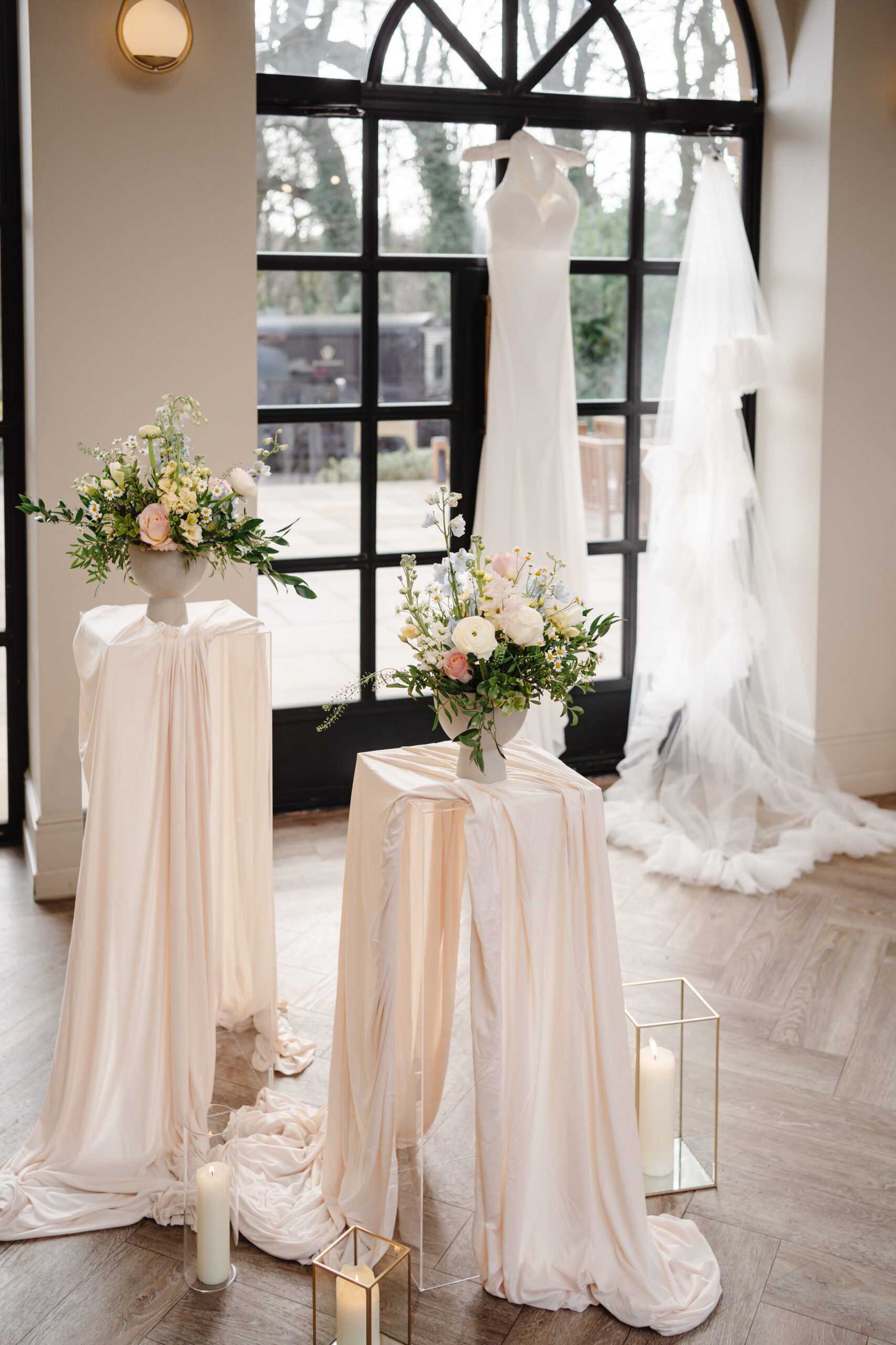 Ambience Venue Styling Buckinghamshire Christmas Themed Wedding Monochrome Banquet Dining Tablescape Wedding Breakfast Decor