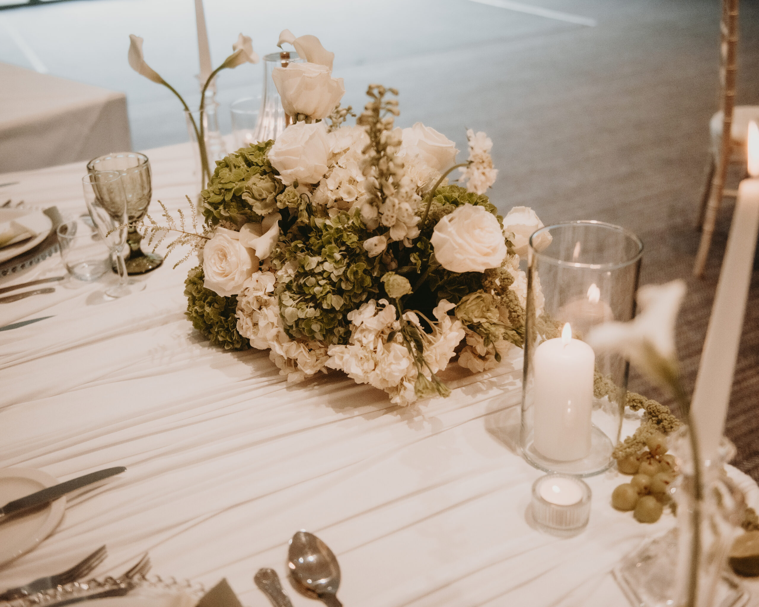 Ambience Venue Green Floral Table Piece wedding venue styling green table florals