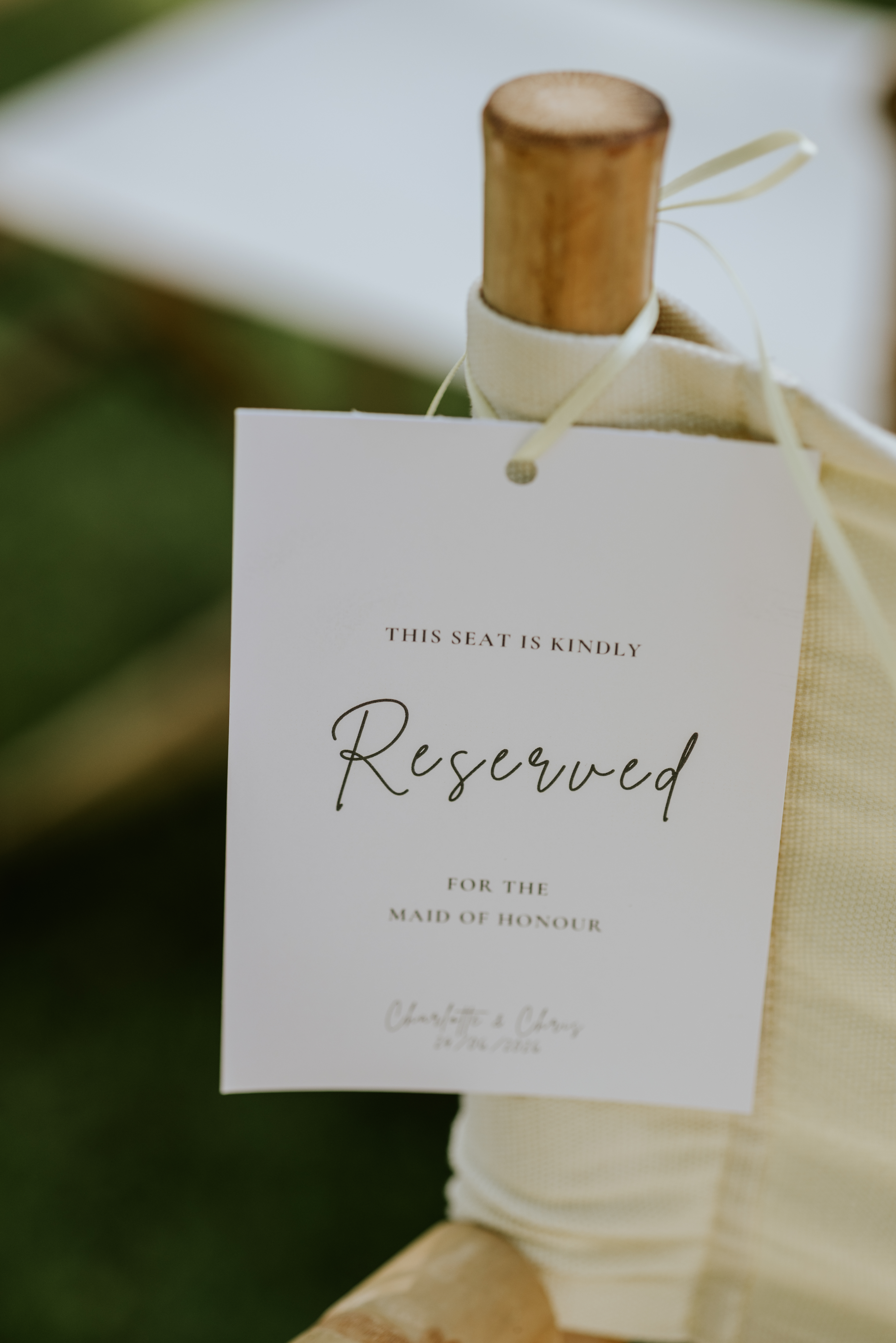 Venue styling bespoke wedding stationery - reserved seat signs
